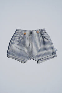 Linen Pull-Up Shorts in Striped Fabric