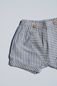 Linen Pull-Up Shorts in Striped Fabric