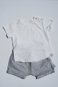 Linen Pull-Up Shorts in Striped Fabric