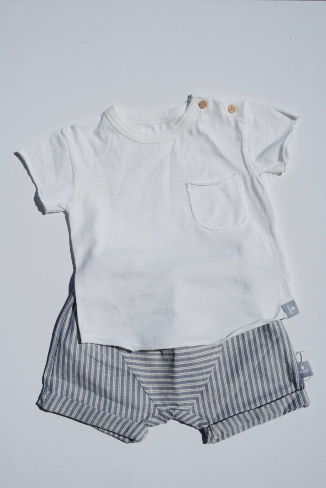 Linen Pull-Up Shorts in Striped Fabric
